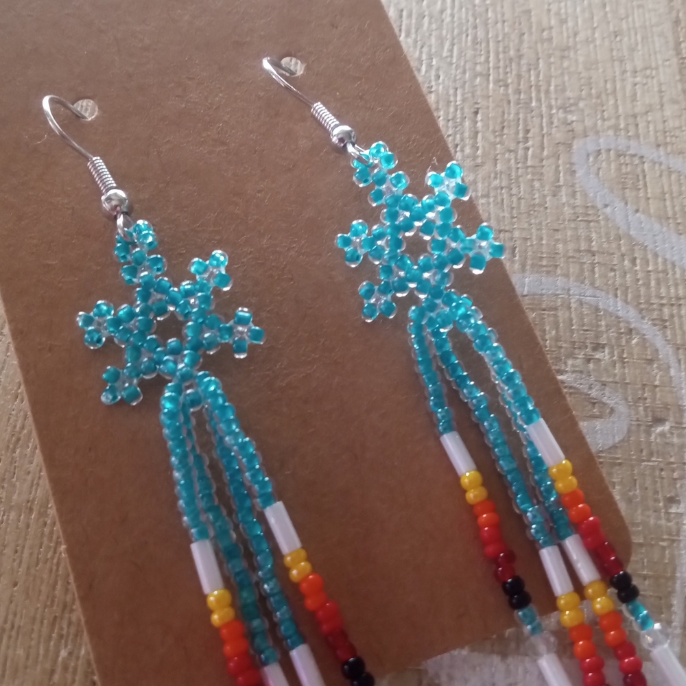 Beaded Snowflake Dangle Earrings - image 1